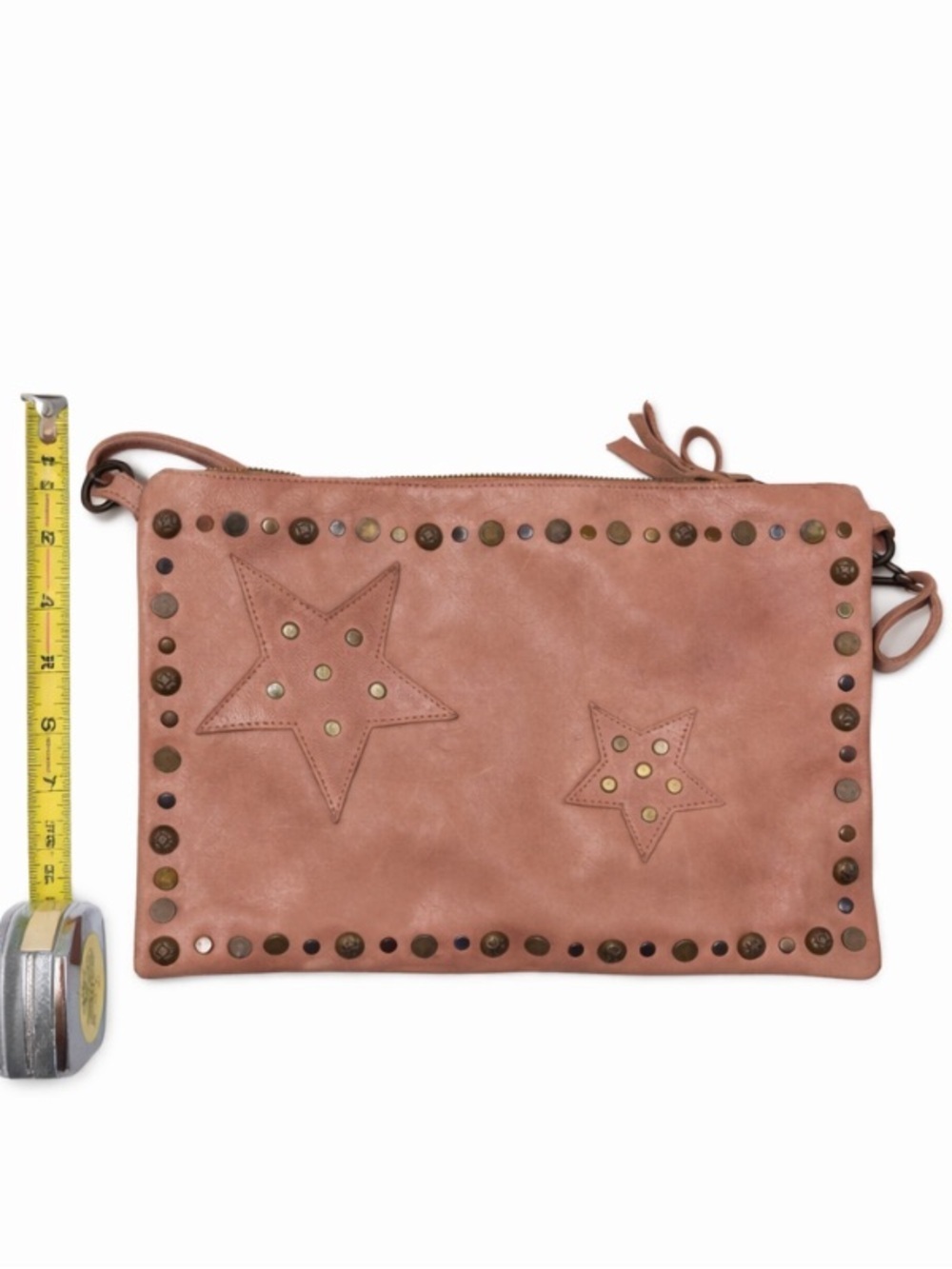 Italian Leather Studded Star Crossbody Bag Boho Festival Pink Mauve Small Purse - Picture 4 of 8